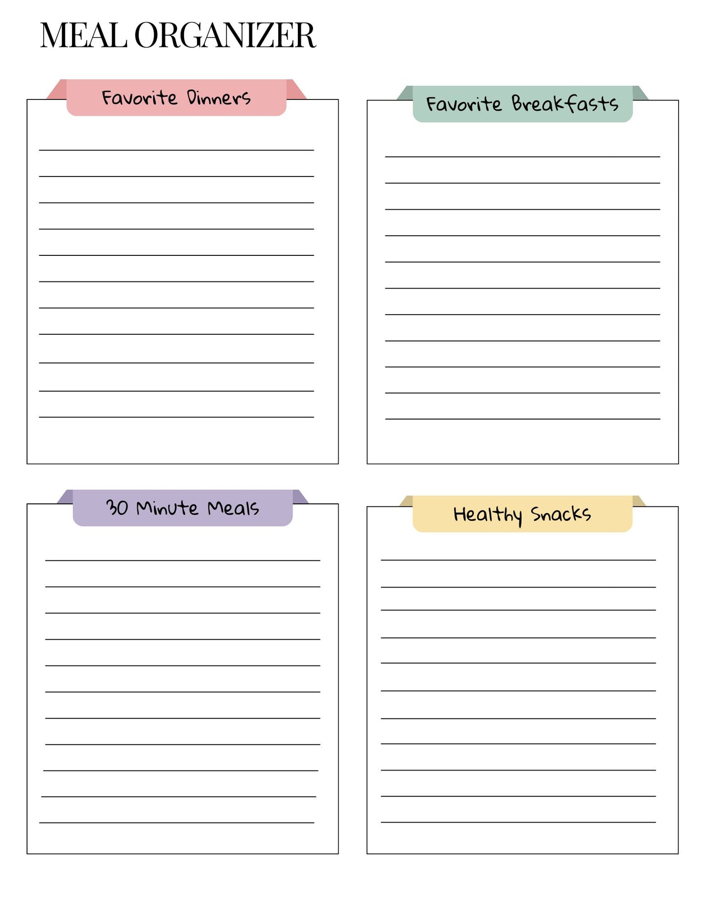 Digital Download Grocery List and Meal Organizer Printables