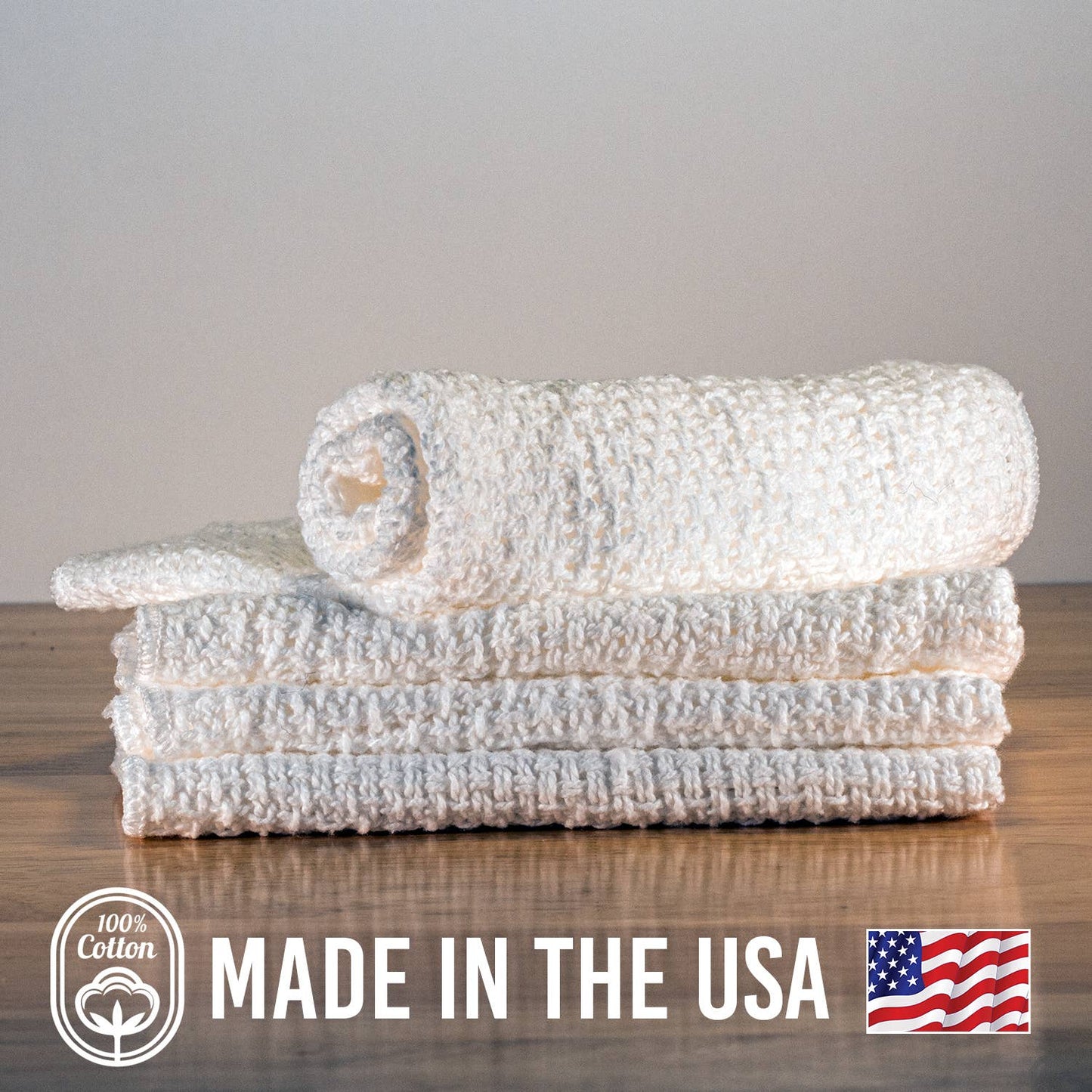 100% cotton dishcloths in bundles of 4 made in America