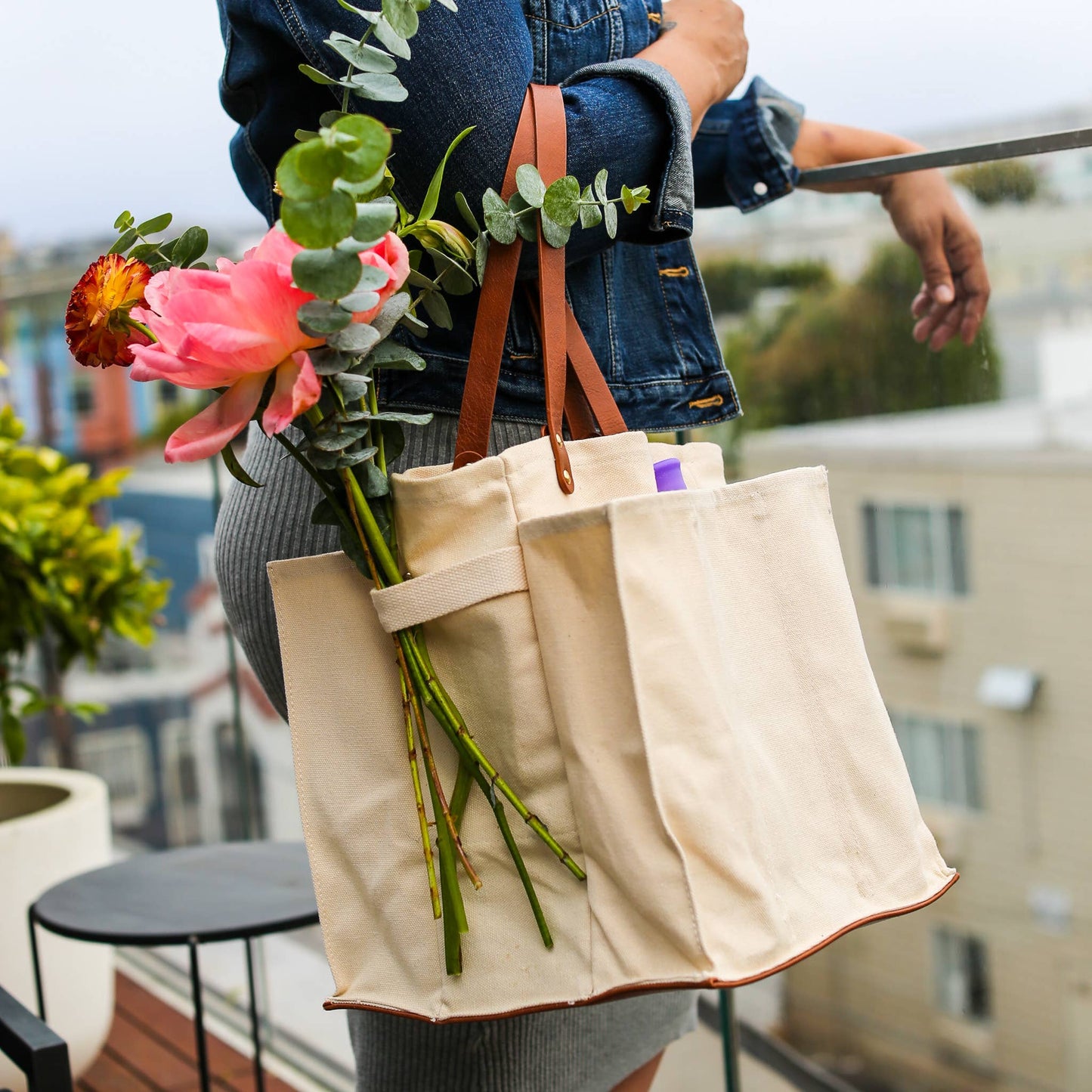 Heavy Canvas Tote Bag | Reusable Multi-Pocket Market Tote